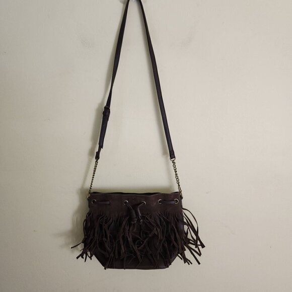 Signature Bohemian Hippie Brown Fringe Leather Blend Crossbody Bag - Picture 4 of 8